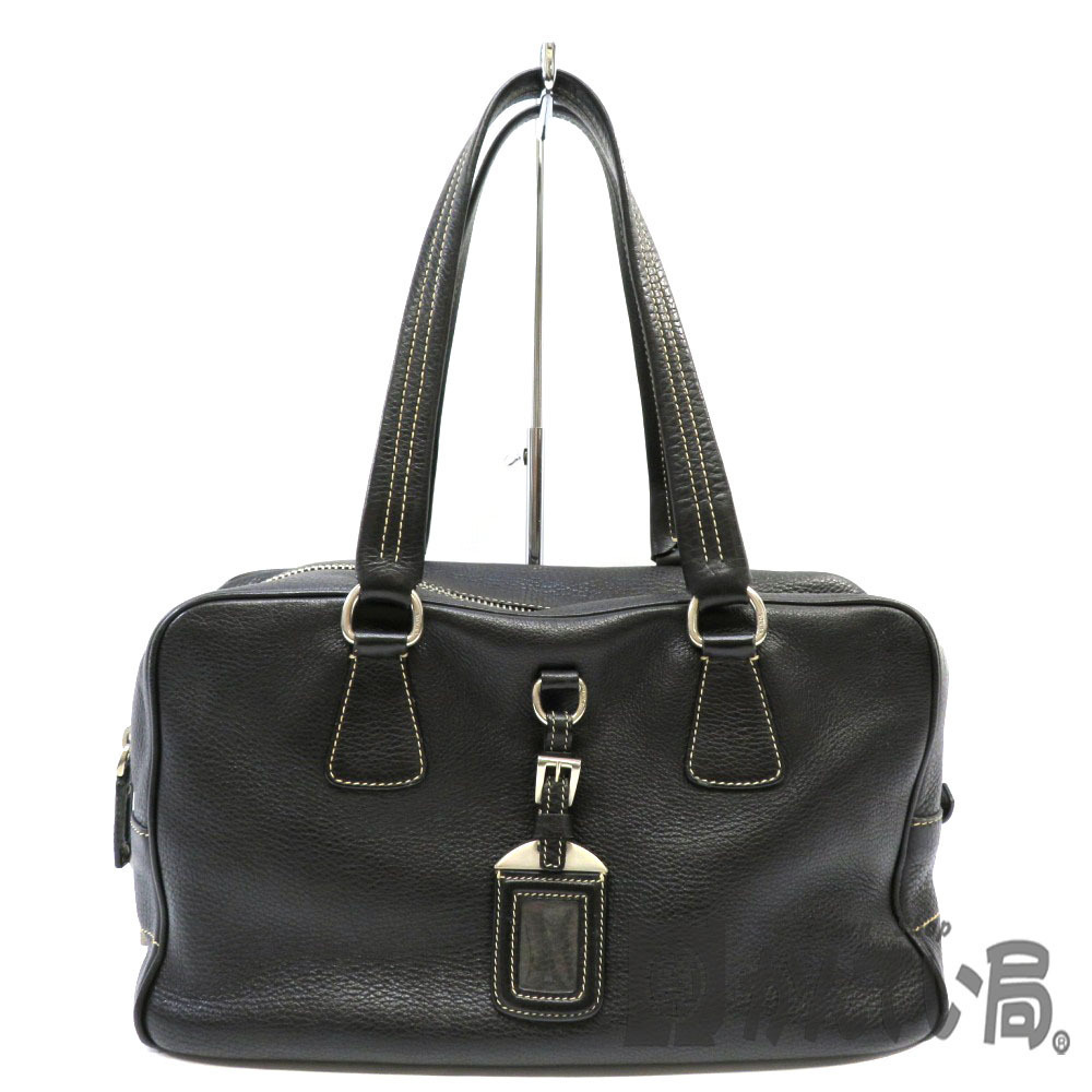 PRADA Tote Bag Black Boston Leather - Picture 1 of 6